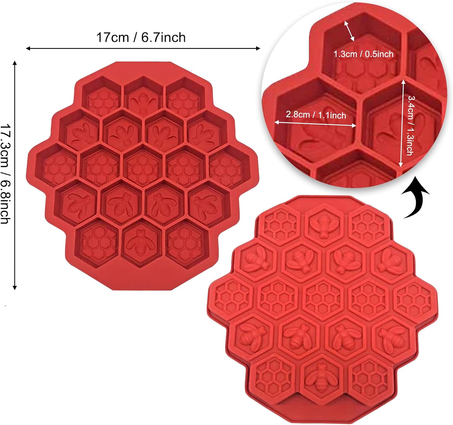 Creativee 2Pcs 19 Cavities Honeycomb Bees Silicone Cake Mould Soap DIY Ice Tray Muffin Cookie Cake Pan Chocolate Candy Baking Supplies for Kids