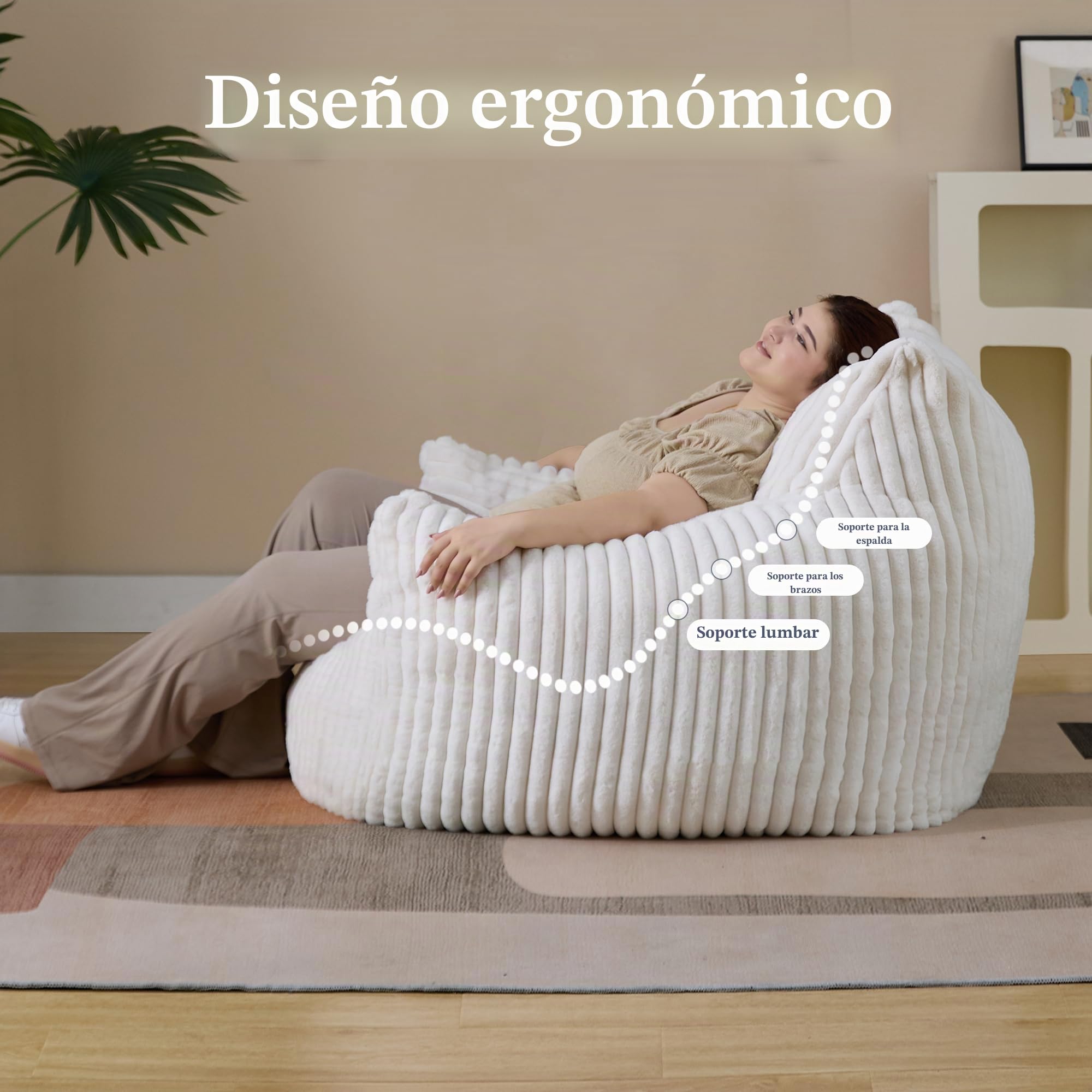 Puf gigante de felpa para adultos con reposabrazos, cómodo puf beige de gran tamaño para sala de estar, dormitorio y dormitorio, mini sofá acogedor y esponjoso de nube individual