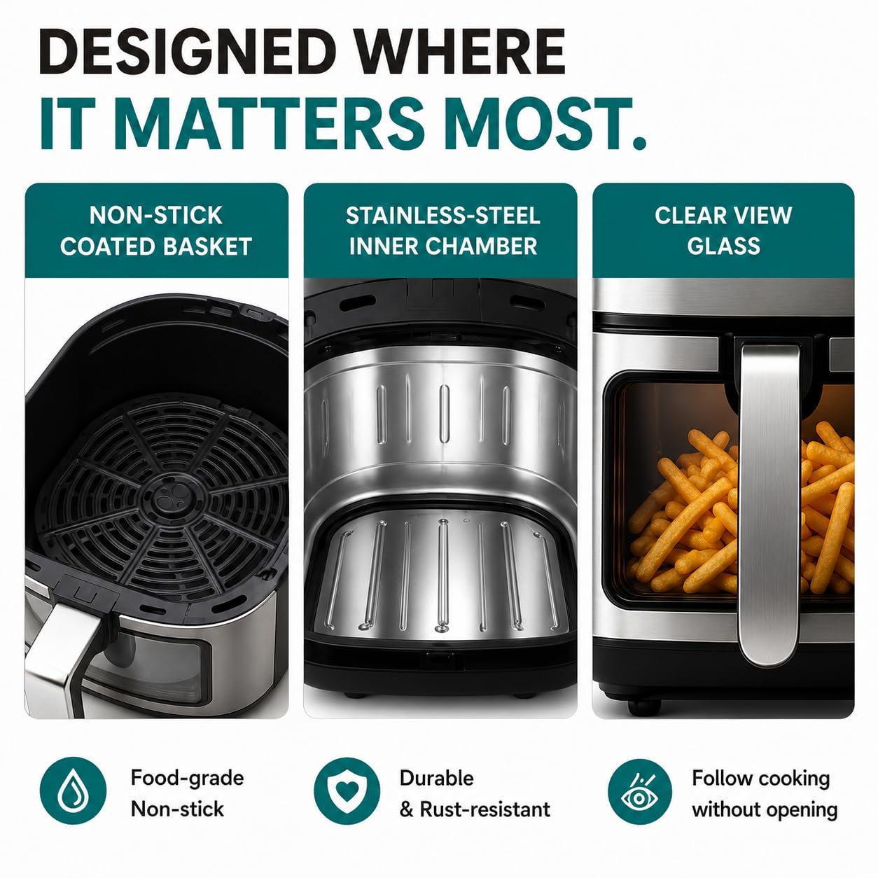 Libra 6.5 Liter Air Fryer Oven – 1740W Stainless Steel Air Fryer with 9-in-1 Digital Functions: Air Fry, Toast, Grill, Bake, Reheat & Keep Warm – Uses 90% Less Oil, Stainless Steel Interior 2