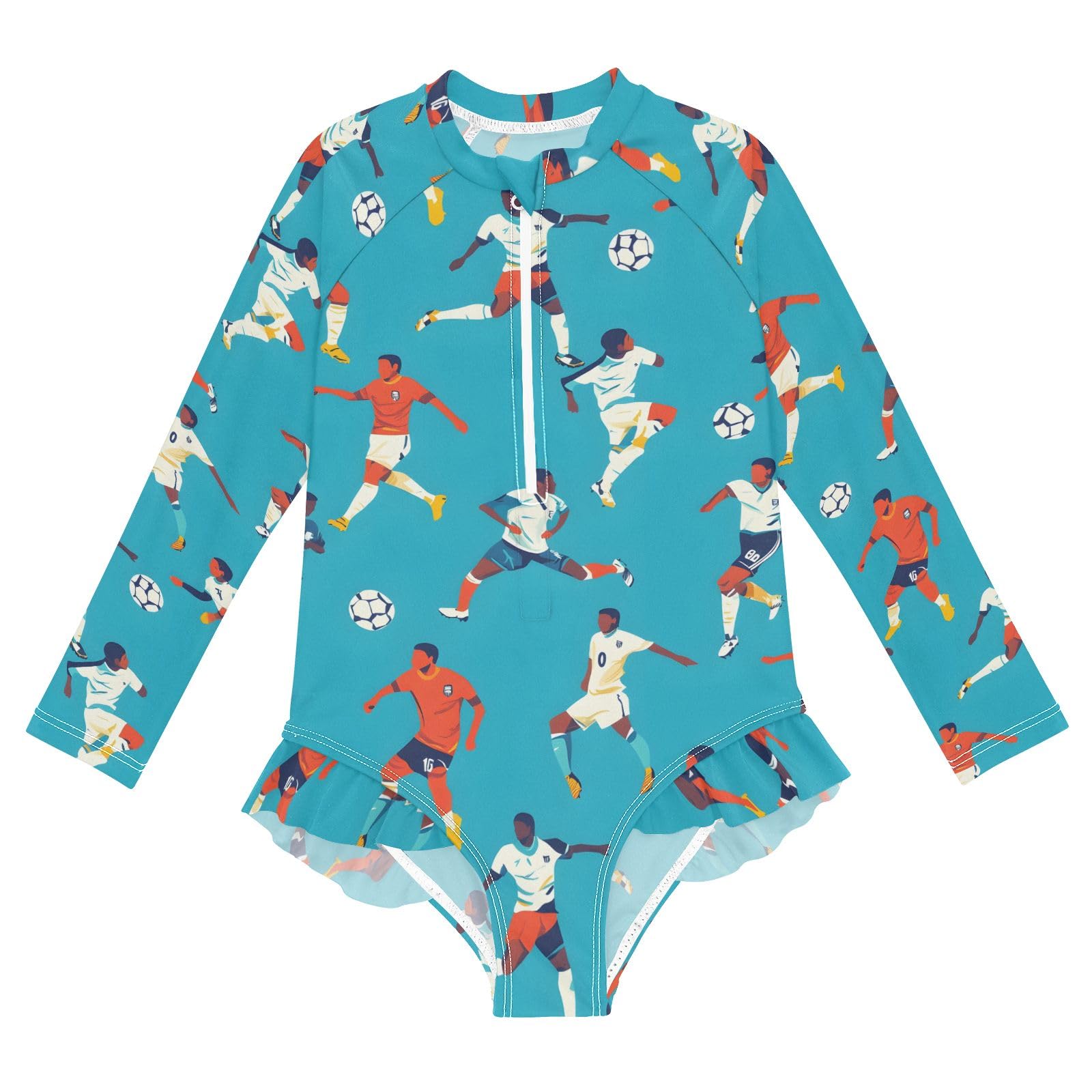 ALAZA Swimsuit for Girls Long Sleeve Rashguard Bathing Suit Soccer Player Quick Dry 4T