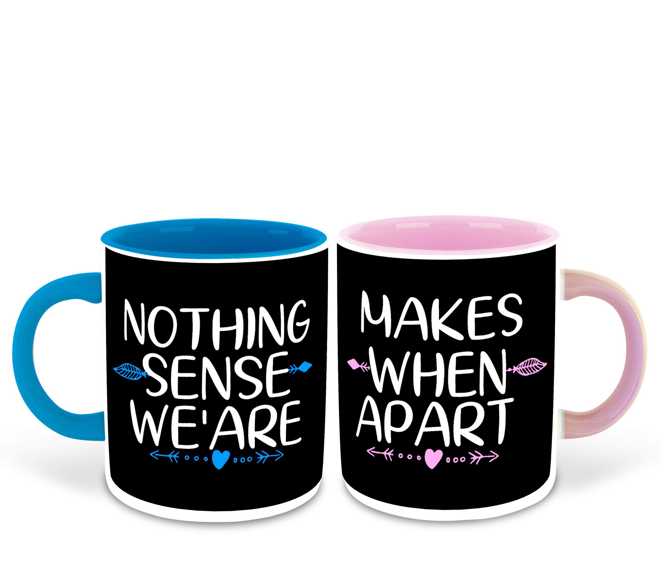Whats Your Kick (CSK) Nothing Sense We Are | Love | Anniversary | Birthday | Couple | Valentine Light Blue & Pink Inner Colour Set of 2 Coffee Mug- Gift for Boyfriend, Gift for Girlfriend, (Design 11)