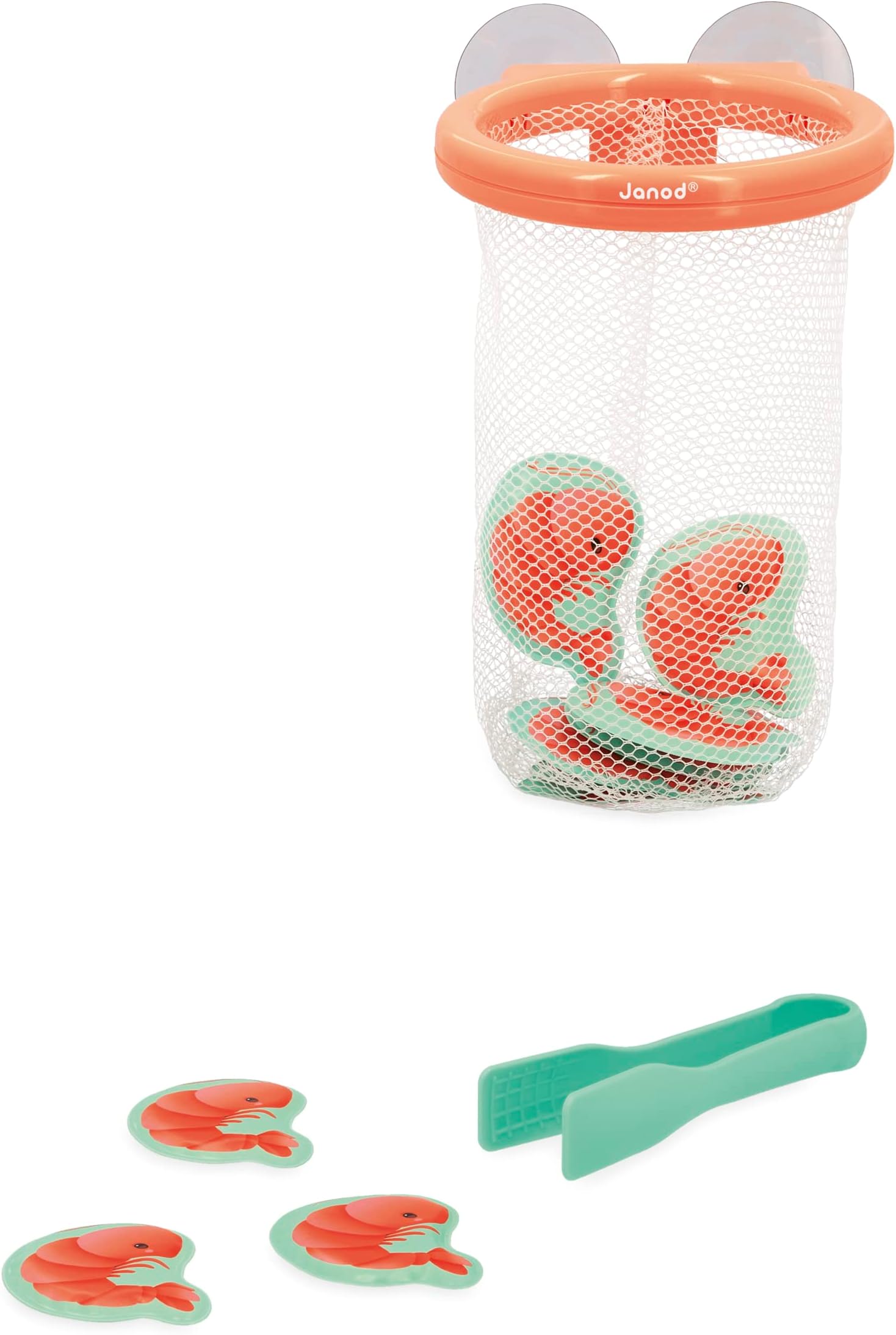Shrimp Catcher - Baby Bath Toy - 12 Shrimp, Tongs, and Suction Cup Basket - Developmental Toy for Ages 24 Months and Up - J04730