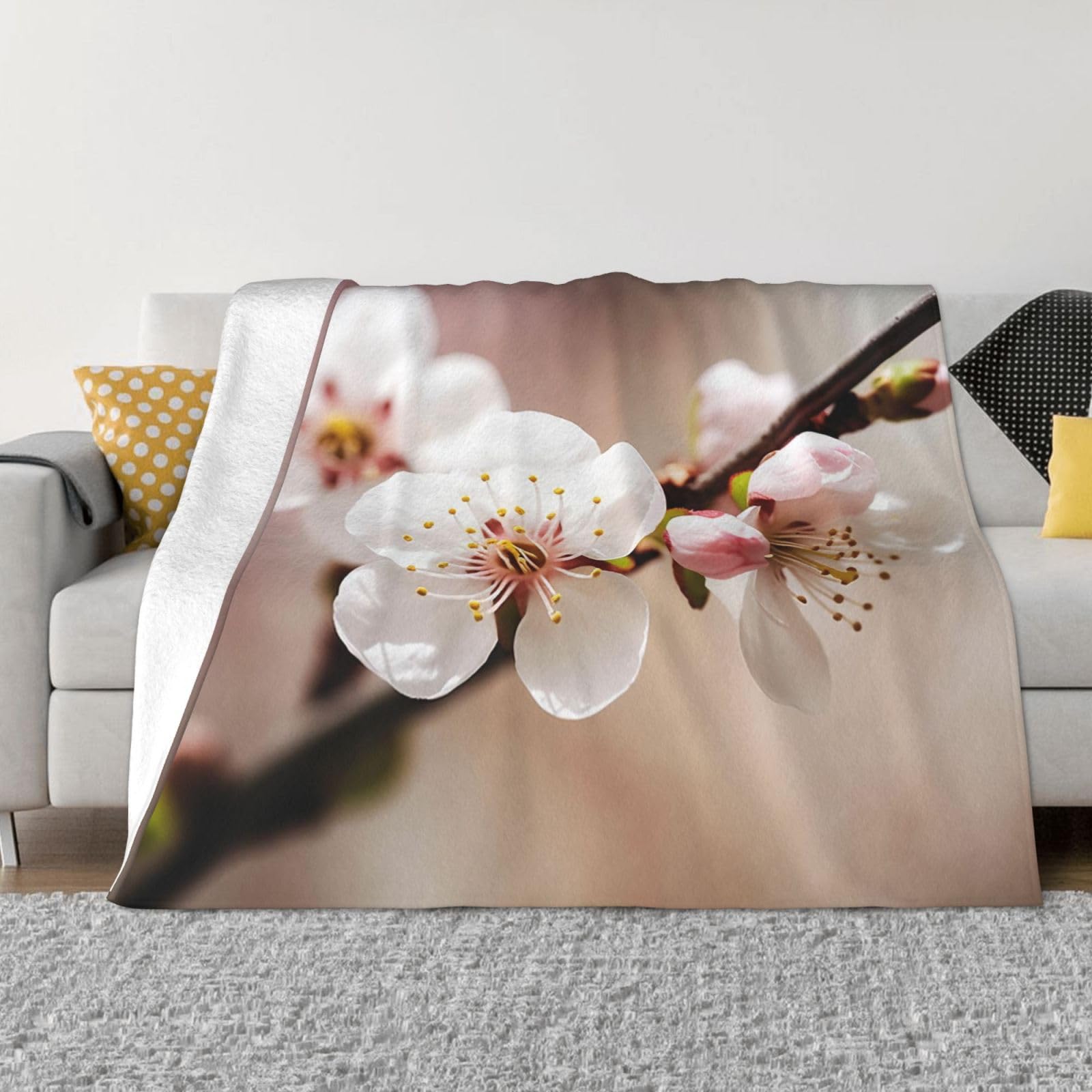 KLOPH Cherry Blossom Throw Blanket 50"x40" Flannel Fluffy Warm Blanket for Couch, Reversible Plush Blankets for Bed, Comfy Fuzzy Blanket for Sofa, Plush Lightweight-Blankets for All Season