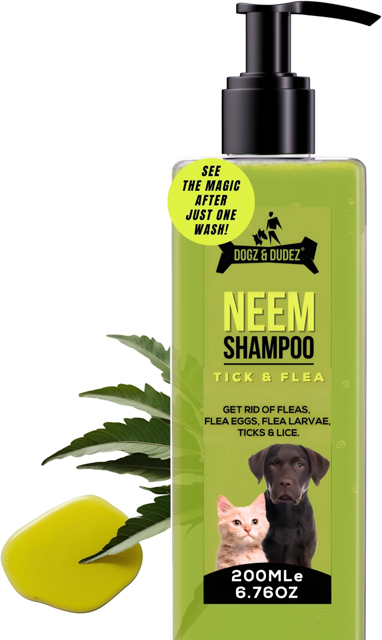 Natural Neem Anti Tick and Flea Dog Shampoo 200ml | for All Types of Dog & Cat Shampoo | Anti Itch Shampoo for Dog with Neem and Lemongrass | Paraben Free, Ph Balanced, Cruelty Free