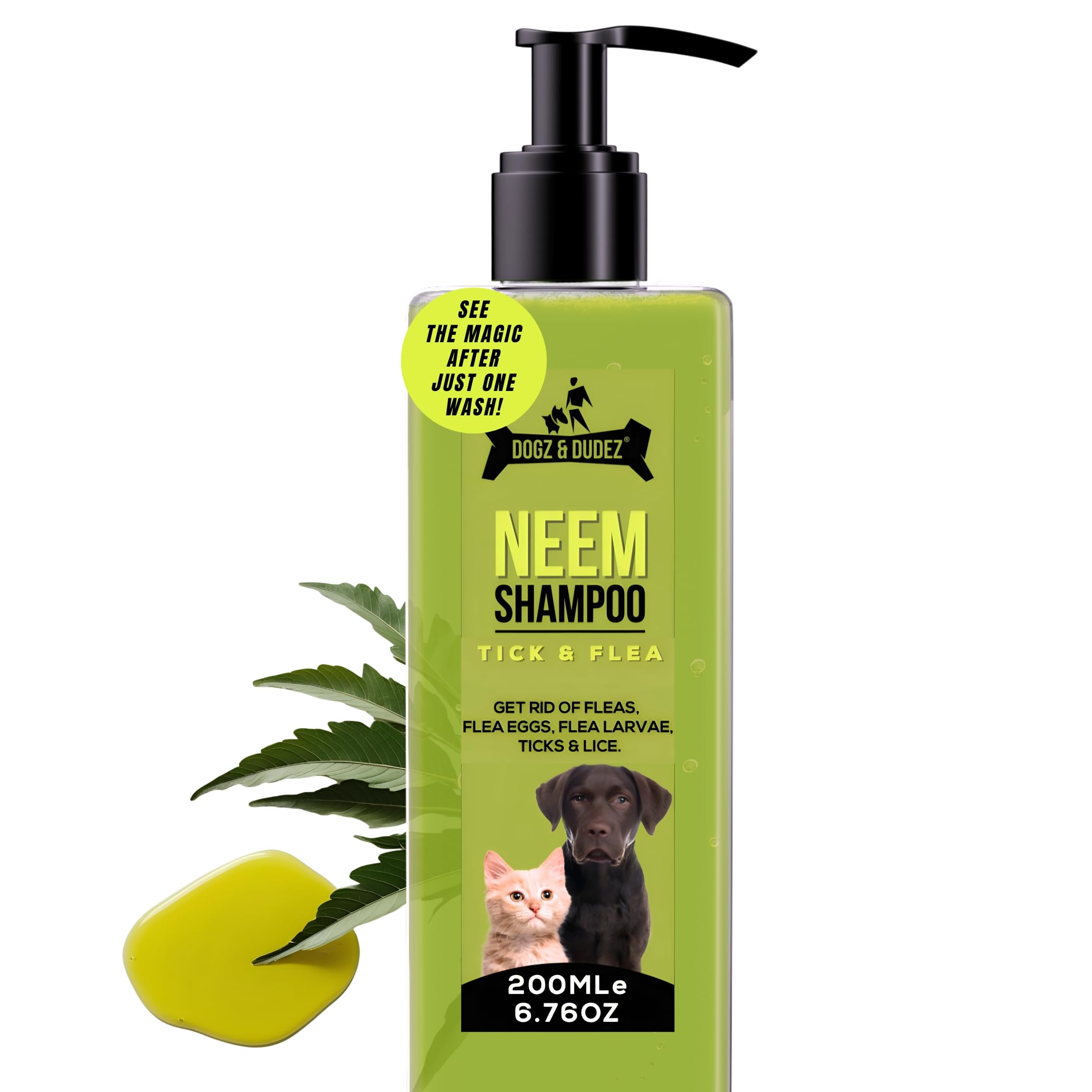 Natural Neem Anti Tick and Flea Dog Shampoo 200ml | for All Types of Dog & Cat Shampoo | Anti Itch Shampoo for Dog with Neem and Lemongrass | Paraben Free, Ph Balanced, Cruelty Free