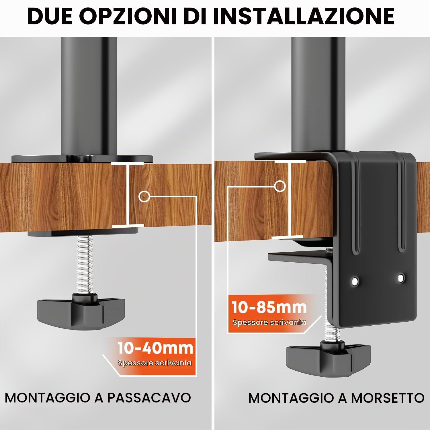 PUTORSEN Supporto Monitor Braccio con Vassoio per Laptop, Regolabile Supporto per Notebook per Schermi LED LCD da 17 a 32 Pollici o Notebook Fino a 18 Pollici, VESA 75x75/100x100mm Peso 9 kg,2 Opzioni