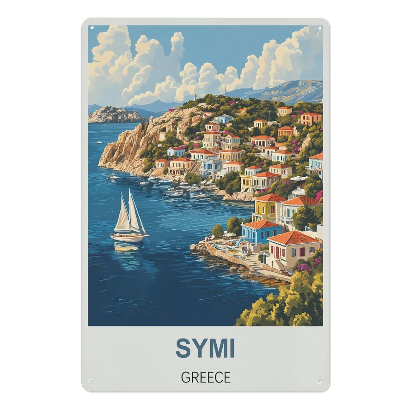 Greece Retro Design Tin Painting Vintage Tin Sign 08x12inch(20x30cm) Wall Art for Home Office Bedroom Living Room Cafes Wall Decor