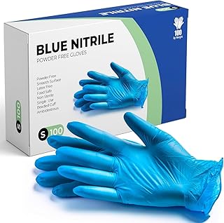 PANKTI Blue Nitrile Disposable Gloves, Powder-Free, Latex-Free, Ideal for Medical, Food Handling, Cleaning, and Multi-Purpose Use (Box of 100) (Small)
