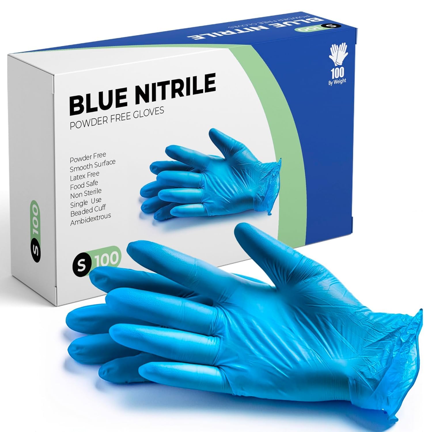 PANKTI Blue Nitrile Disposable Gloves, Powder-Free, Latex-Free, Ideal for Medical, Food Handling, Cleaning, and Multi-Purpose Use (Box of 100) (Small)