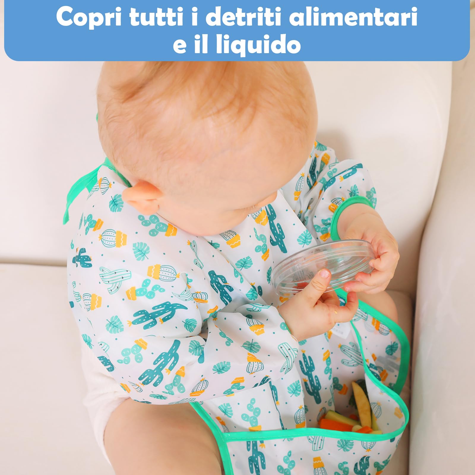 Lictin 5 pezzi Bavaglino a Manica Lunga - Bavaglino Impermeabile Unisex per Bambini Piccoli Da 0 mesi a 2 anni bambino,Orso, cactus, renne, fenicotteri, dinosauri Design(M)