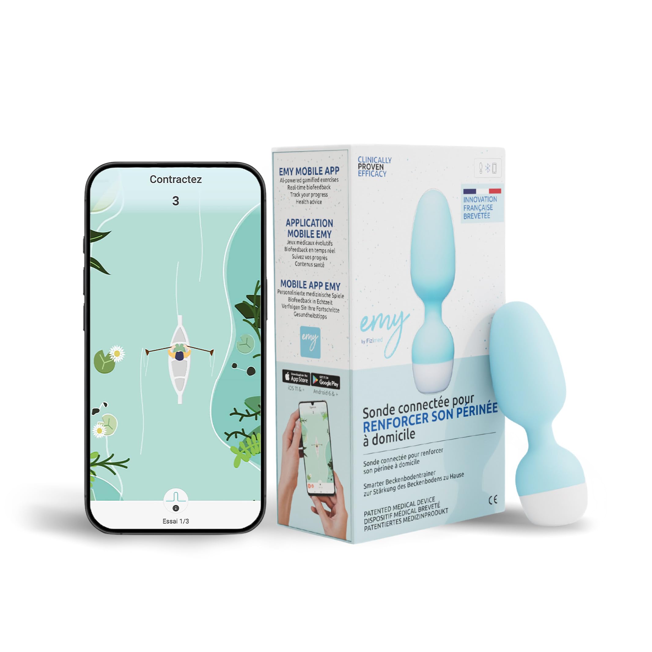 Emy | Sonda pelvica Kegel con App | Rafforzare il tuo pavimento pelvico | Prevenire l'incontinenza e il prolasso degli organi | Esercizi di Kegel |Dispositivo Medico Clinicamente Provato | Fizimed