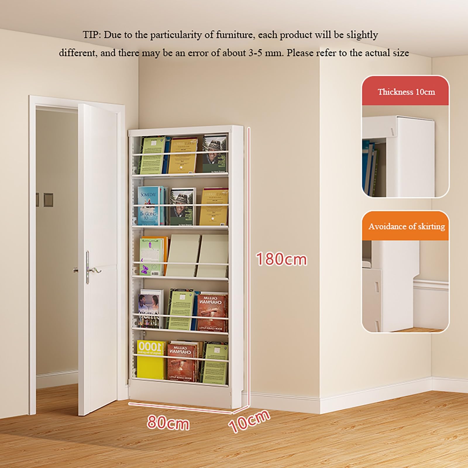 Libreria a 5 ripiani in acciaio, salvaspazio, sottile, per camera da letto, soggiorno, casa, ufficio, moderna Stora Solut per libri Decor e nizers