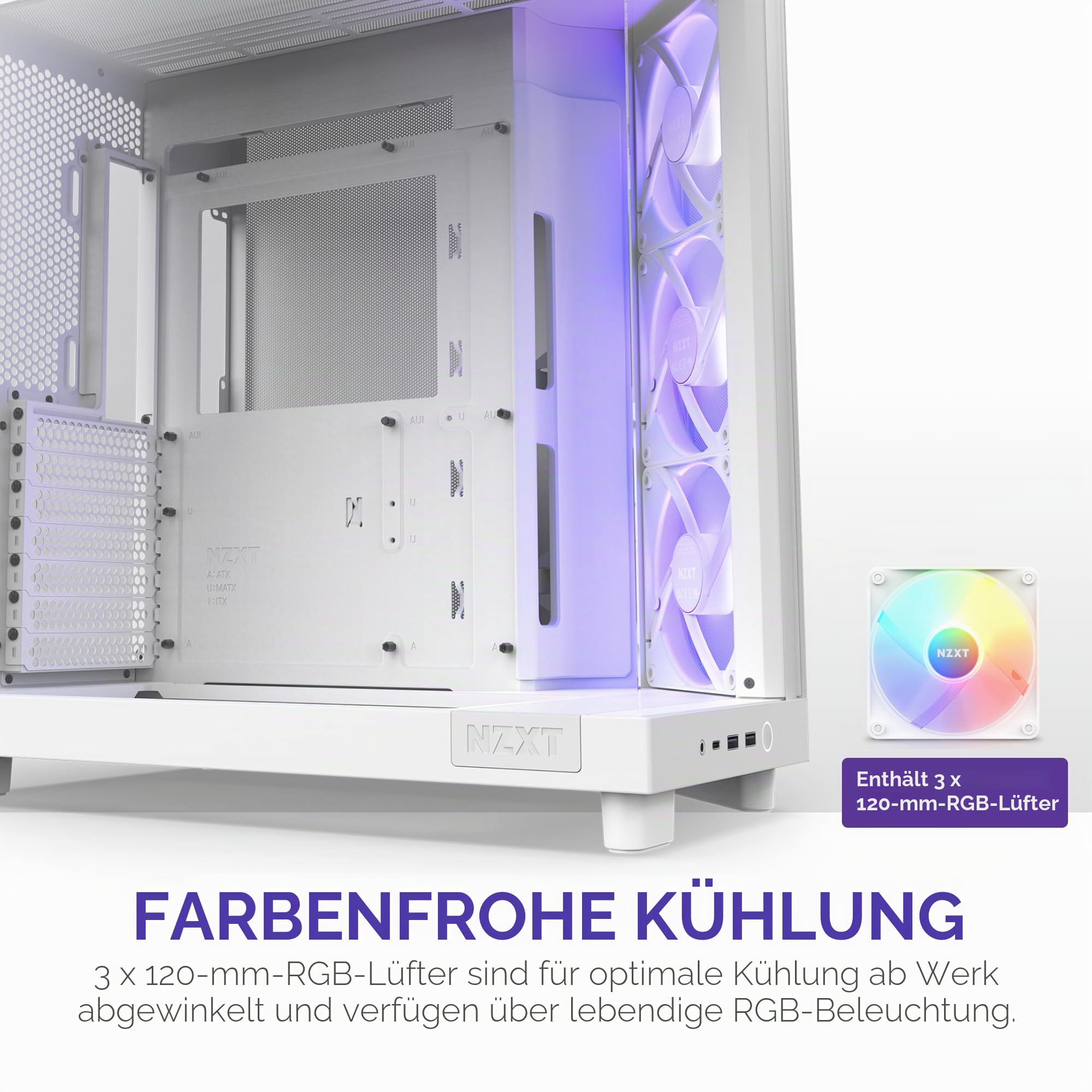 NZXT H6 Flow RGB Mid-Tower Gehäuse, 3x120mm RGB-Lüfter, Weiß