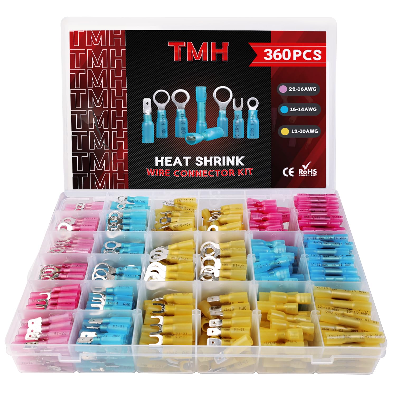 TMH 520 Pcs Crimping Tool for Heat Shrink Connectors Marine Grade Heat Shrink Wire Connectors, Waterproof Butt Connector AWG 22-10 Electrical Ring Fork Spade Splice