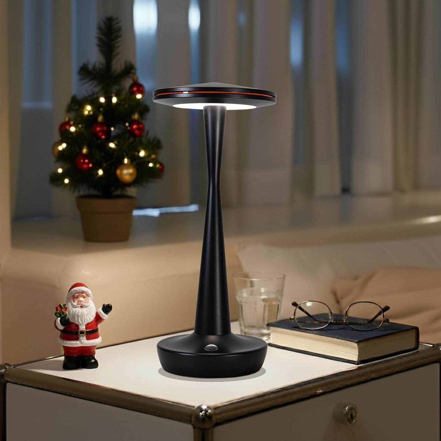 LED Cordless Table Lamps Rechargeable - Outdoor Battery Operated Portable Table Light 3 Color Stepless Dimming Tables Lamp with Memory Function, IP54 Waterproof for Patio Restaurant Dining (Black)
