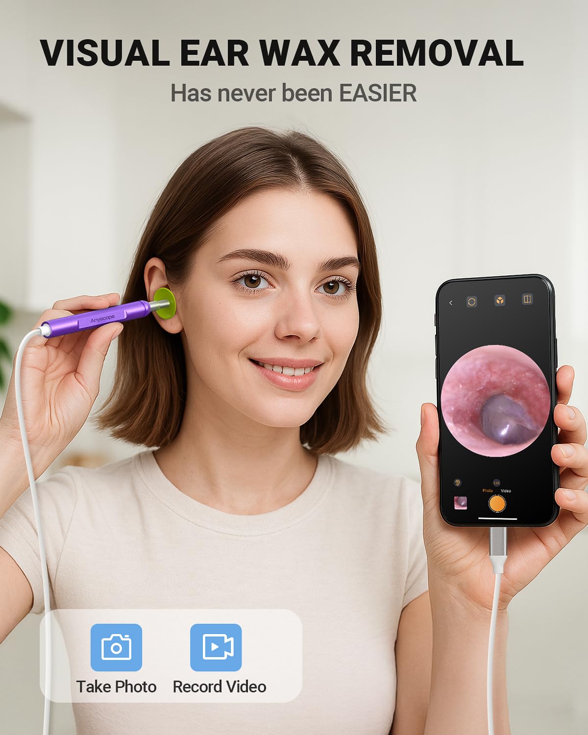 Digitales Otoskop Kompatibel mit iPhone und Android-Geräten, HD Ohrkamera mit Ohrenschmalz-Entfernungswerkzeugen, Video Ohrfernrohr Otoskop mit Licht, Aufnahme von Fotos und Videos (Lila)