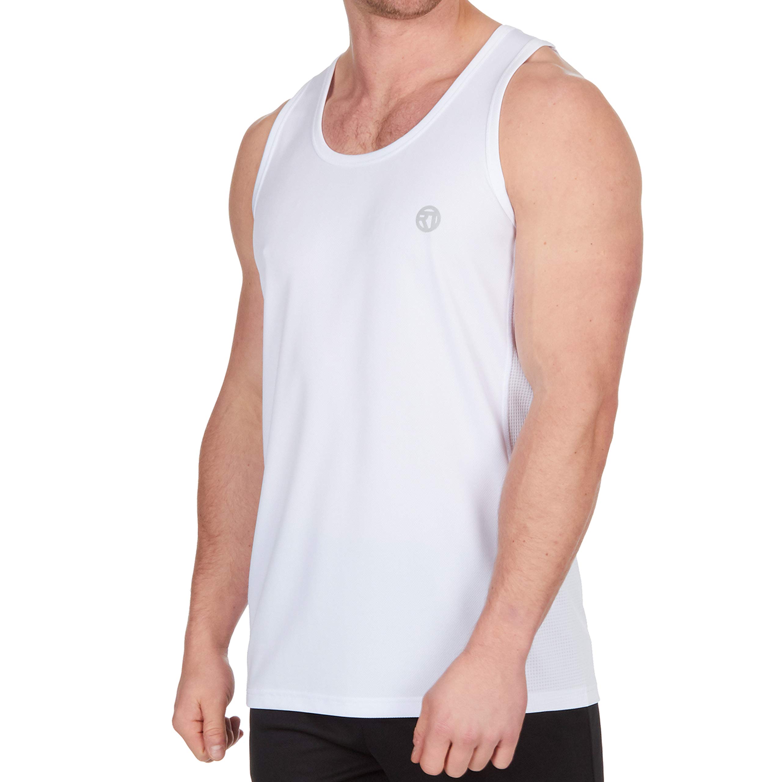 Metzuyan Men's White Quick Dry Workout Sleeveless Gym Sports Vest Large