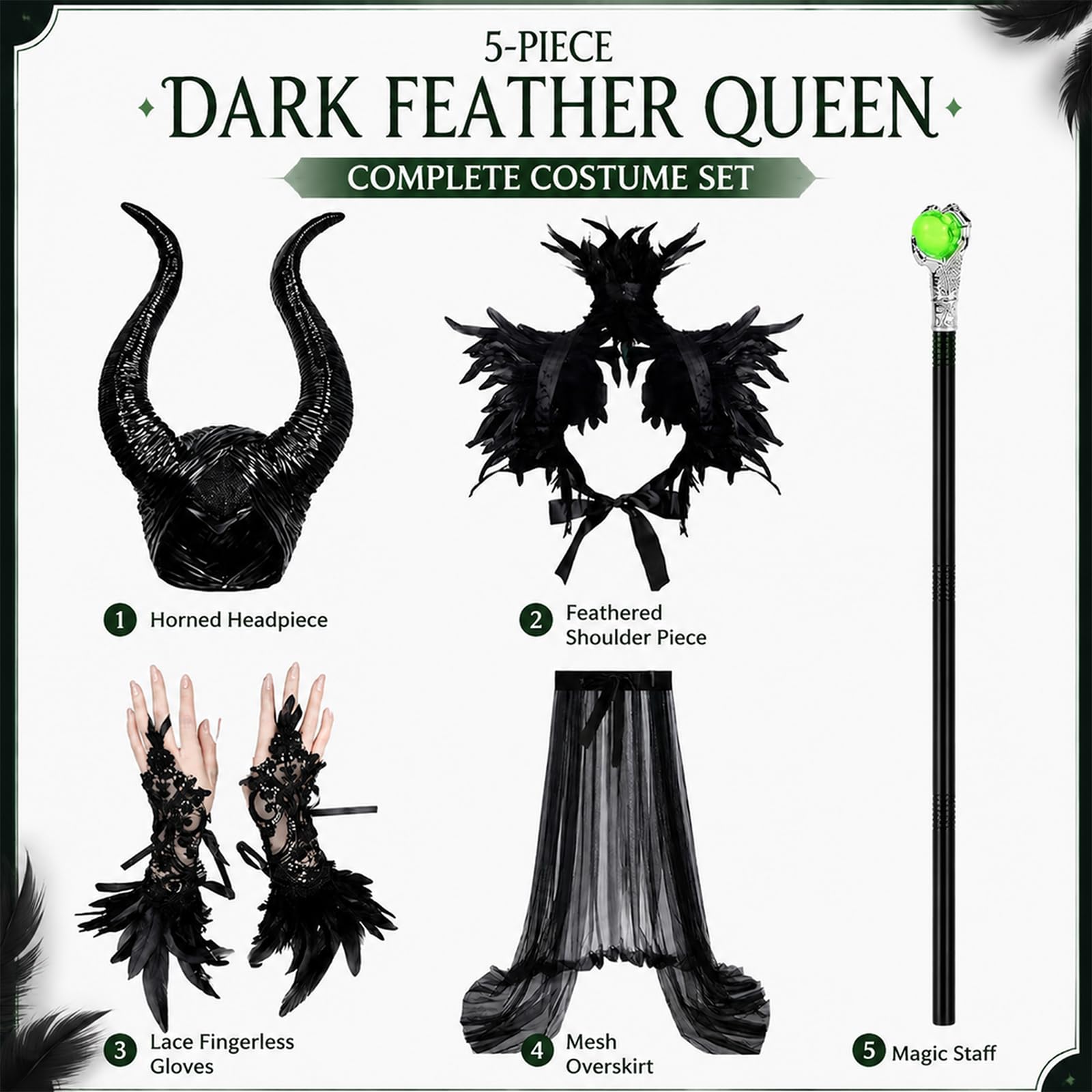 Costume da Maleficent per bambine, da regina cattiva, con corna e mantello con ali nere, senza maniche, costume da strega cattiva, costume da diavolo, per Halloween, carnevale, cosplay, feste a tema