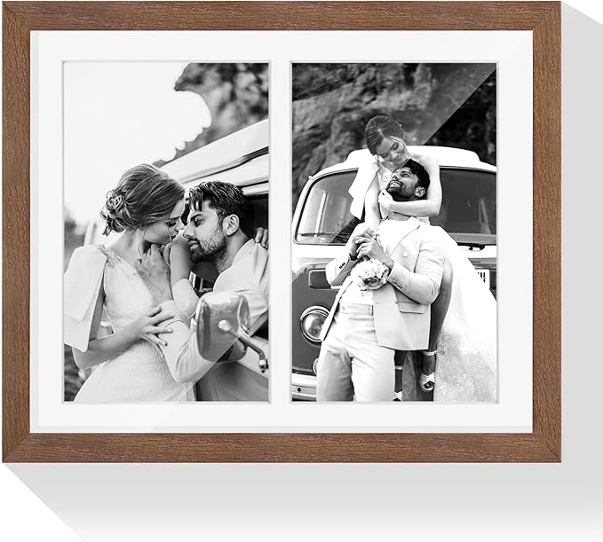 8.5x11 Oak Wood Picture Frame - Minimalist 8.5x11 Picture Frame with Mat Display 2Pcs 5x7 Photos, 5x7 Picture Frame Wood, Natural Solid Wooden Picture Frames(1 Pack, Walnut)