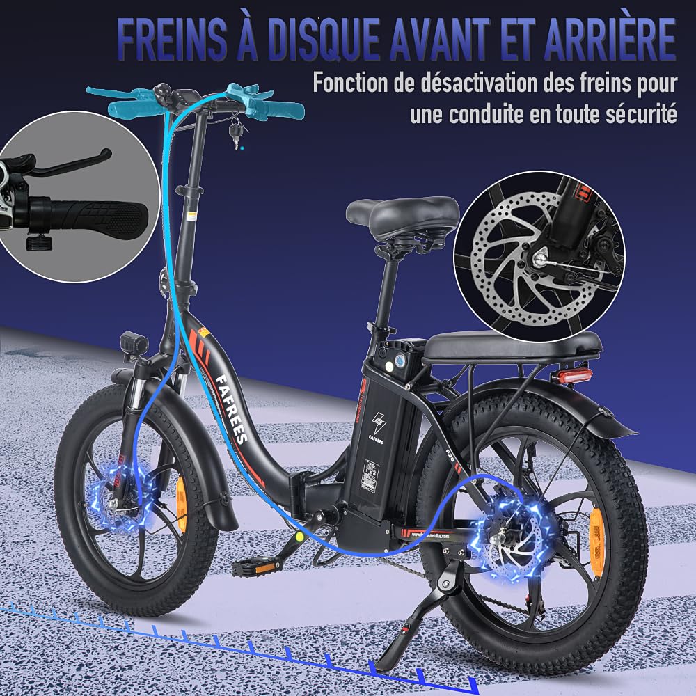 Fafrees F20 Vélo électrique Pliant 20 * 3.0 Pouces, VAE 250W Moteur, 36V 16Ah Batterie, Autonomie 60-130 km