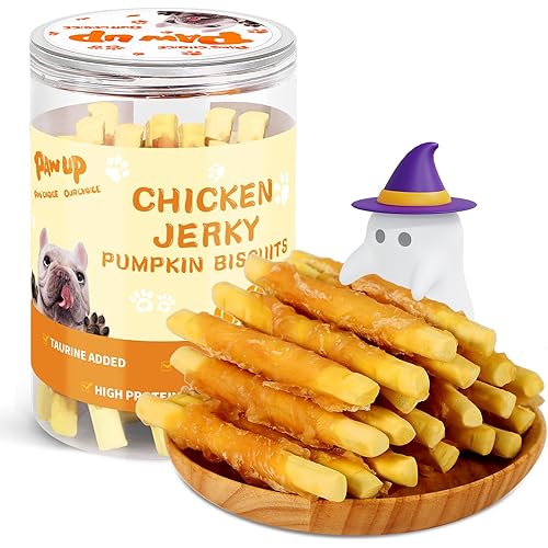 PAWUP Dog Treats Chicken Wrapped Biscuits Pumpkin Sticks, Rawhide Free Soft Chewy w/Taurine, Dog Training Treats,12.5 oz