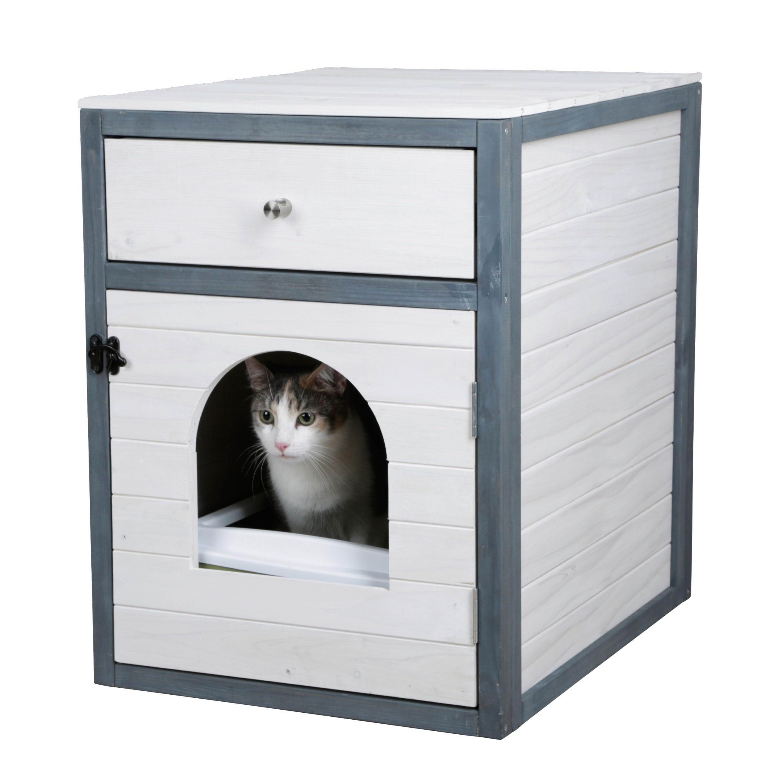 Kerbl Pet Armario para Gatos IDA, casa para Gatos, Blanco, Gris, 58x45x60cm, Madera, para Gatos, con cajón, cojín Integrado