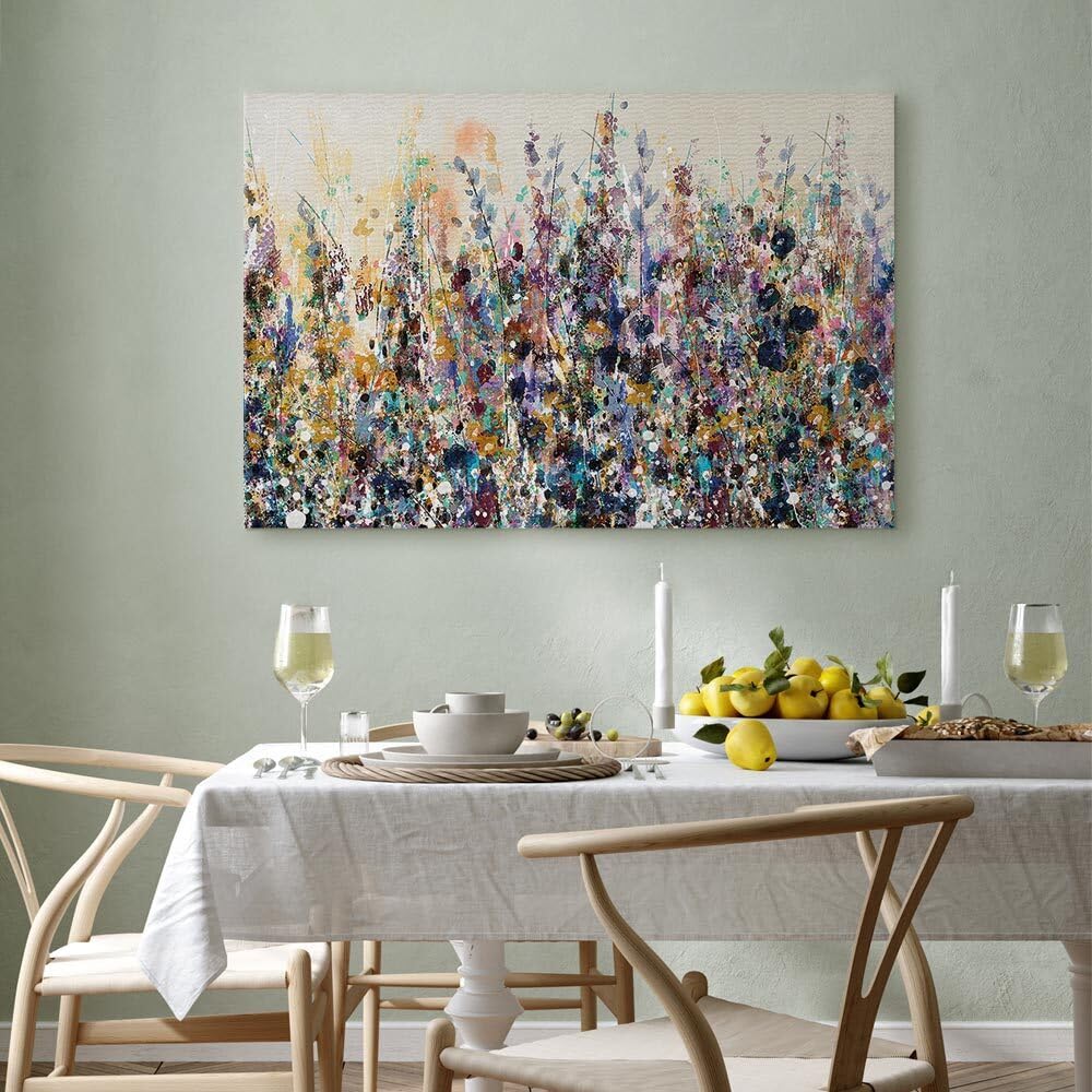decomonkey Akustikbild Wiese Abstrakt 120x80 cm 1 Teilig Leinwand Modern | Bilder, Wandbilder XXL, Schallschlucker, Schallschutz, Akustikdämmung, Wandbild, Deko, Leise, Natur, Kunst, beige, bunt