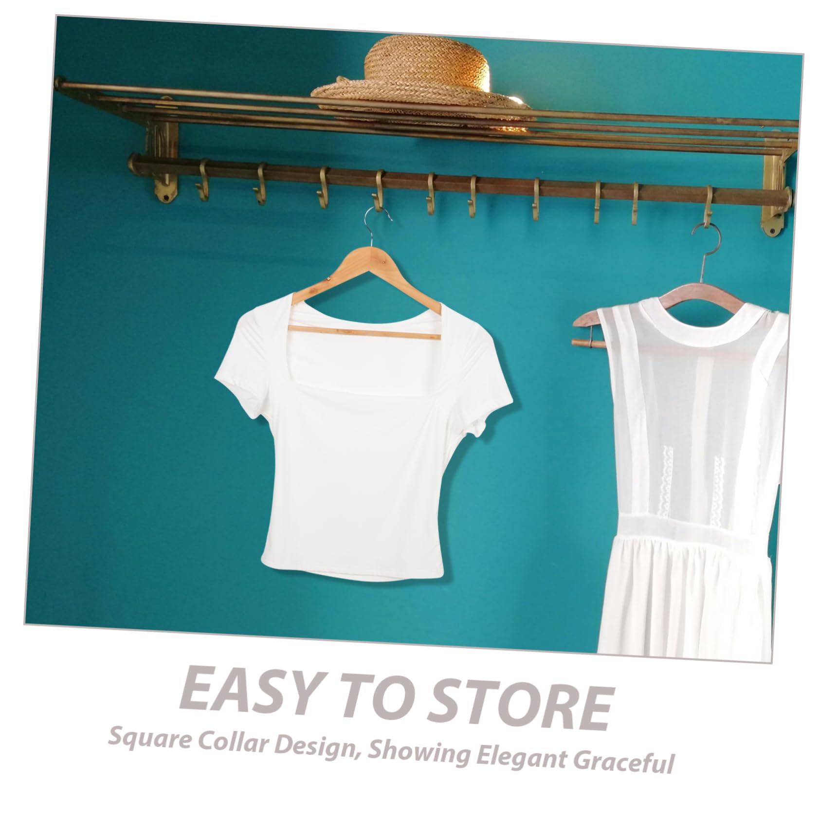 4piezas Camiseta Básica De Manga Corta para Mujer Cuello Cuadrado T-Shirt Color Sólido para Ocasiones Casual y Verano
