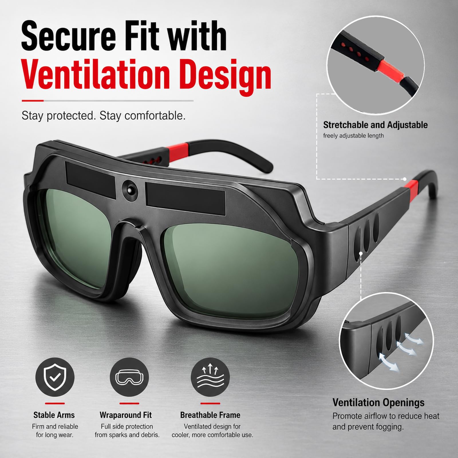 Selbstverdunkelnde Schweißbrille, Solar-Schweißerbrille, Verstellbare Komfort-Schweißschutzbrille für Argon-Lichtbogenschweißen, Schweißerbrille zum Schweißschutz, Blendfrei