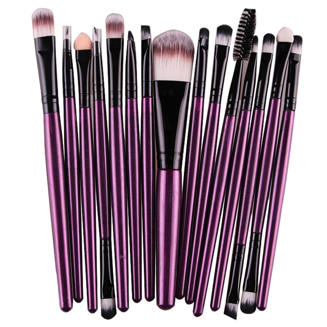 Start 15 pcs/Sets Makeup Brush Set for Eye Shadow Foundation Eyebrow Lip (Purple)