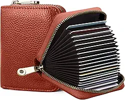 Carteira feminina fina minimalista com bloqueio de RFID, 11 compartimentos, porta-cartões de crédito, capa de couro com zíper, Marrom, Carteiras de porta-cartões