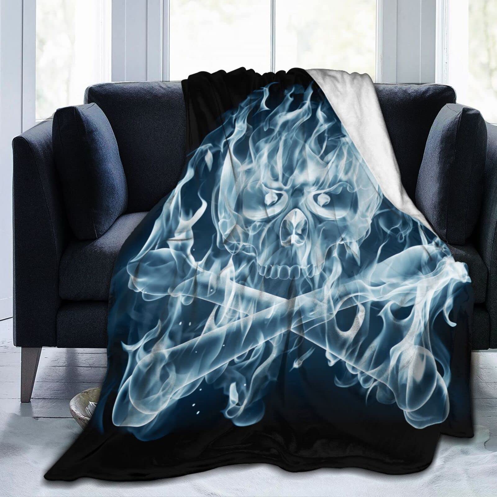 Lsjuee Skull Throw Blanket Warm Cozy Blankets Lightweight Soft Flannel Horror Halloween Blanket for Sofa Couch Bed Office 80"X60"