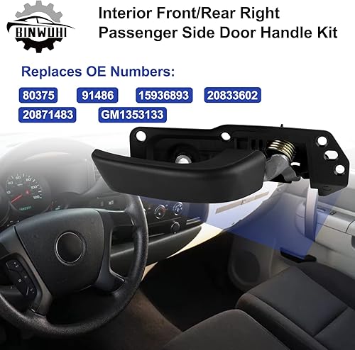 Miniatura 6 de Kit de manija de puerta interior para pasajero delantero y trasero derecho compatible con Chevy Silverado Tahoe Suburban Avalanche 2007-2014, GMC