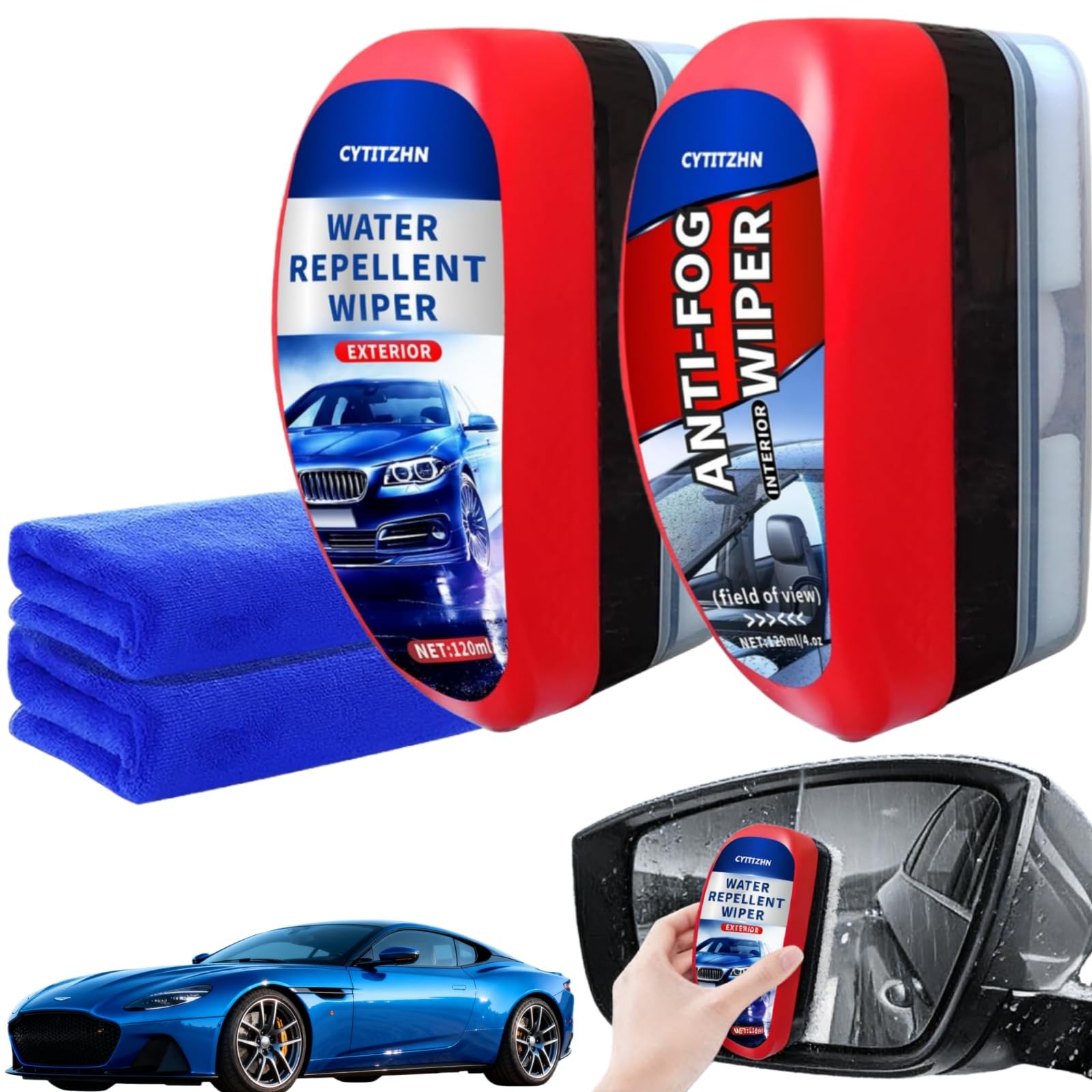 Car Windshield Water Repellent & Anti-Fog Treatment - Quick Interior & Exterior Glass Coating Kit, Rain Repellent Spray for Windows, Mirror, Paint Protection - Long-Lasting Visibility, Pack of 2
