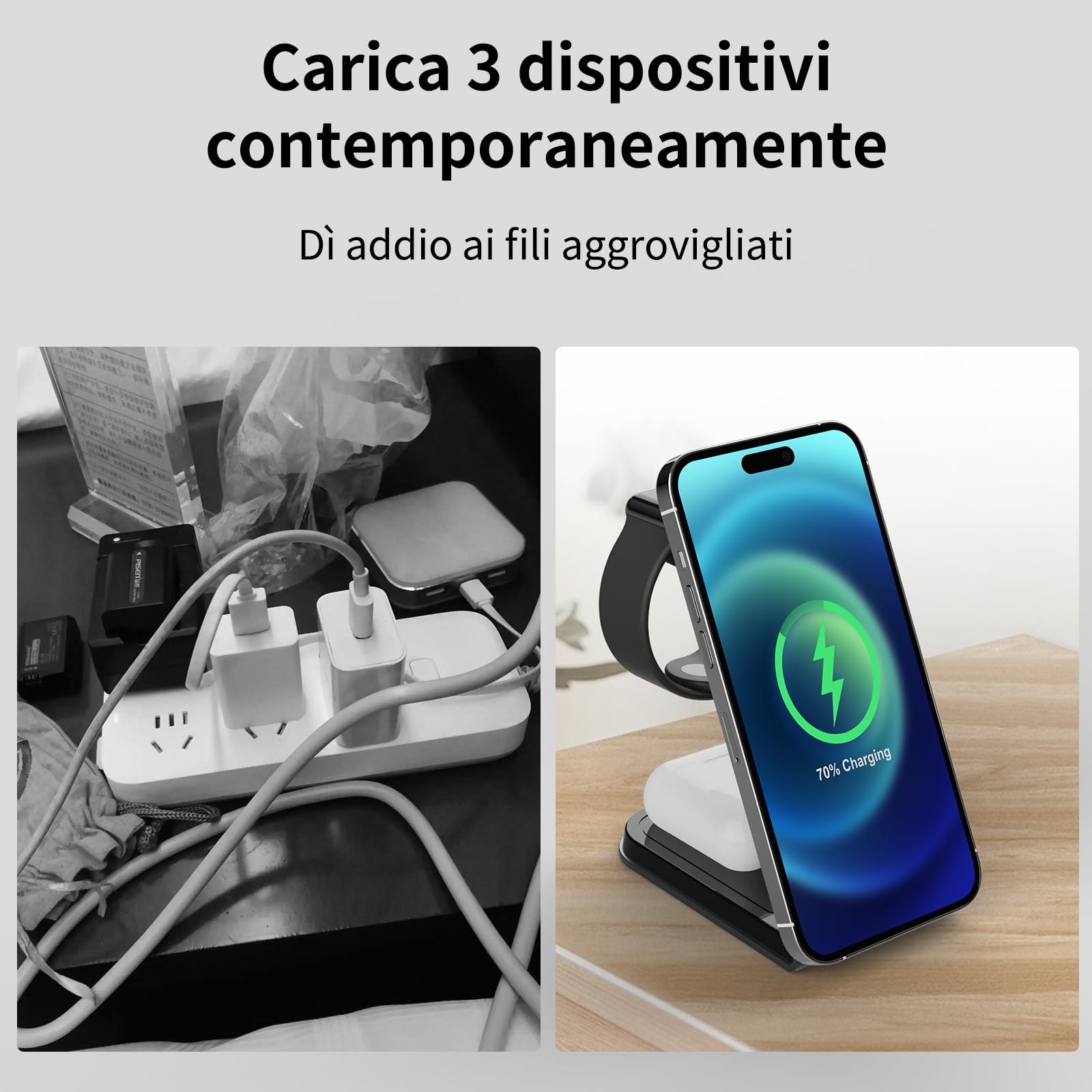 Ossky Caricabatterie wireless magnetico, Caricatore wireless 3 in 1, Ricarica wireless magnetica veloce da 15 W per i-Phon serie 14/13/12, serie i-Watc, Air-po-s 3/2/pro