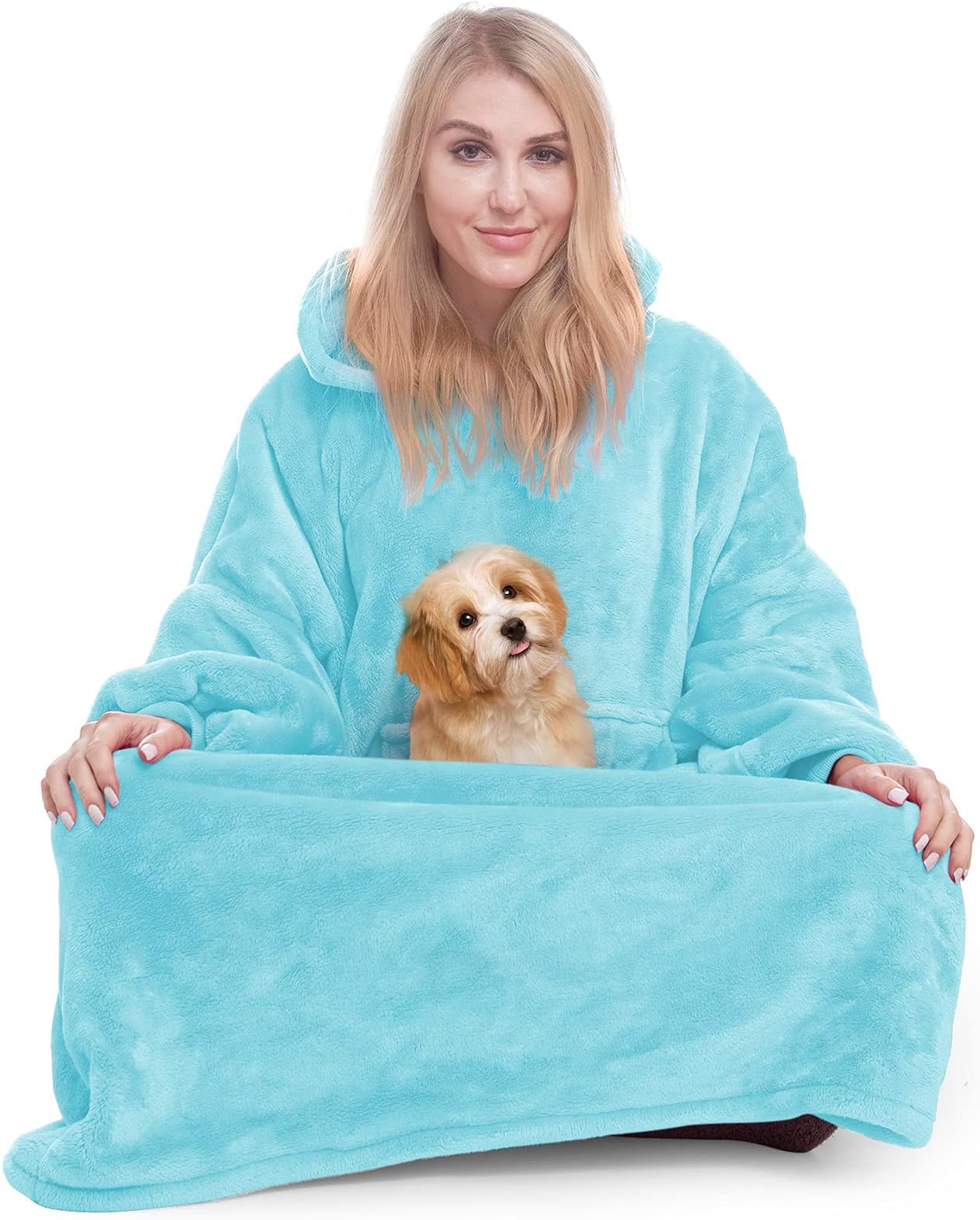 Winkcao Oversized Wearable Blanket Hoodie Women Men Adults, Extra Thick Warm Fleece Hoodie Blanket Women with Giant Hood & Pocket, Cozy Hooded Blanket Women as Gifts for Her, Teal