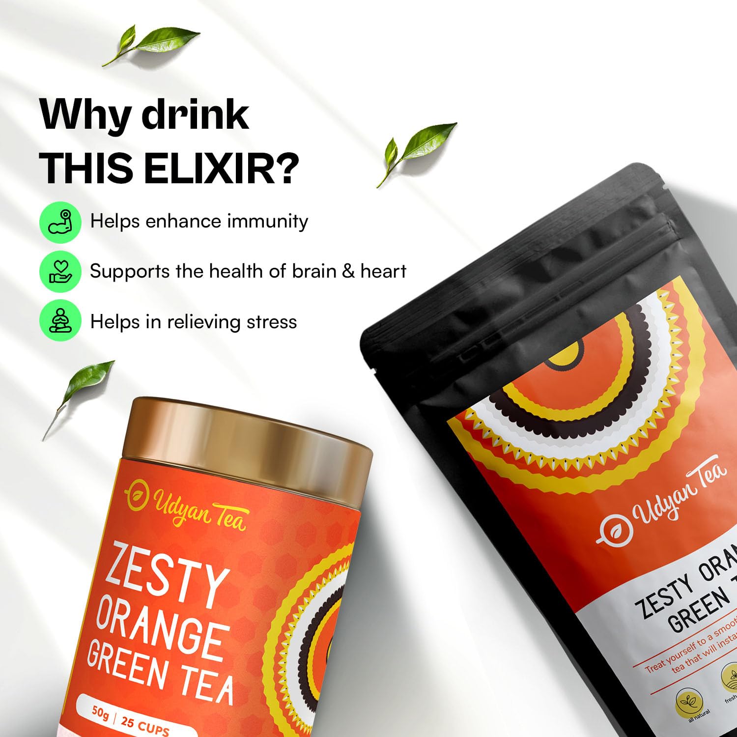 Udyan Tea Zesty Orange Green Tea (50g) | Loose Leaf Tea with Natural Orange Flavor, Spearmint, Star Anise | Supports Immunity & Skin Health 3