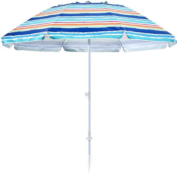 Photo 1 of  beach umbrella with sand anchor,UPF 50+protection,8 ribs, beach umbrellas for sand portable,with button tilt - multifunctional outdoor sunshade for gardens,courtyards,and beaches. 