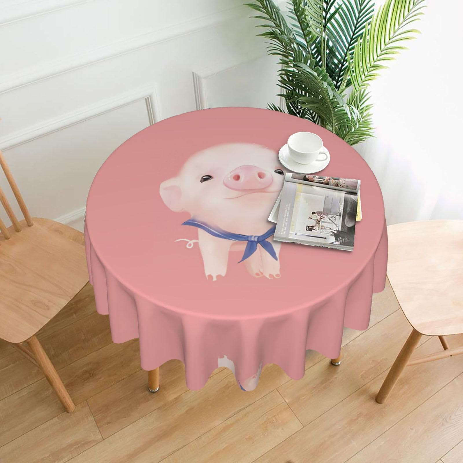 hhxvcv Cute Pink Pig Round Tablecloth – Dining Table Cover
