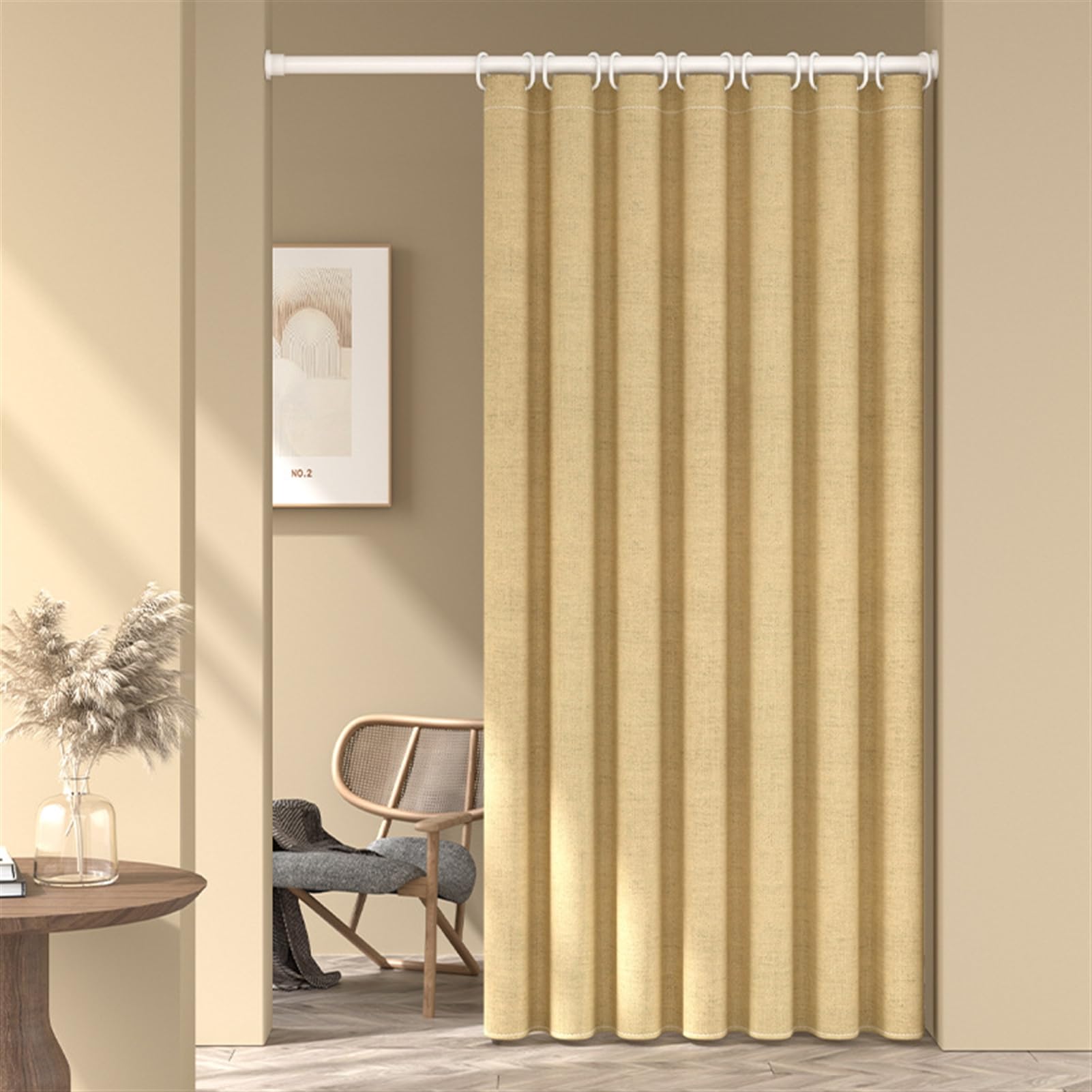 Cortina de ducha impermeable de lino estructurada antimoho tela lavable cortina de ducha para ducha de esquina bañera pequeña beige 80 x 180 cm