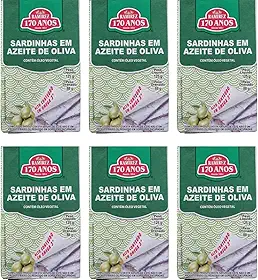 Sardinha em Lata Portuguesa em 100% em Azeite de Oliva Extravirgem 125g - RAMIREZ - Rico em Ômega 3 - Tampa Abre Fácil - Tradição desde 1853-6 Unidades.