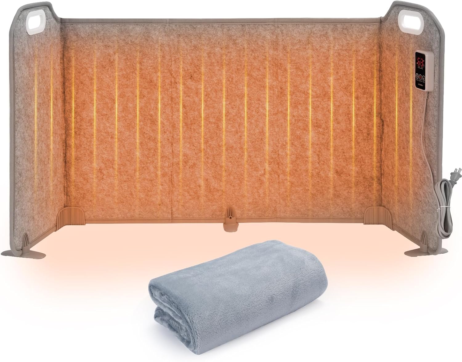 Foldable Under Desk Heater with Blanket, 5-Fold Plus Size, 8 Levels High Temperature Version Leg Foot Warmer, 1-9H Timer, Digital Display, No Odor Safe Portable Electric Space Heater for Office Home