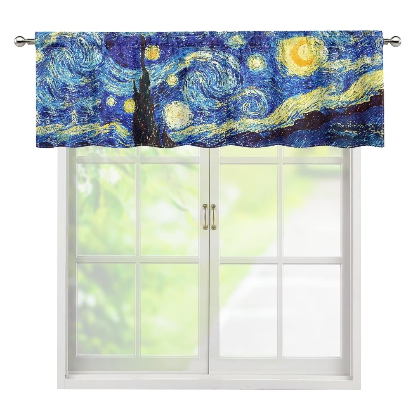 ZFRXIGN Starry Night Valances for Windows Curtain Rod Pocket Curtains Garden Dorm Decorate Small Valances for Bedroom Window Treatments Covering