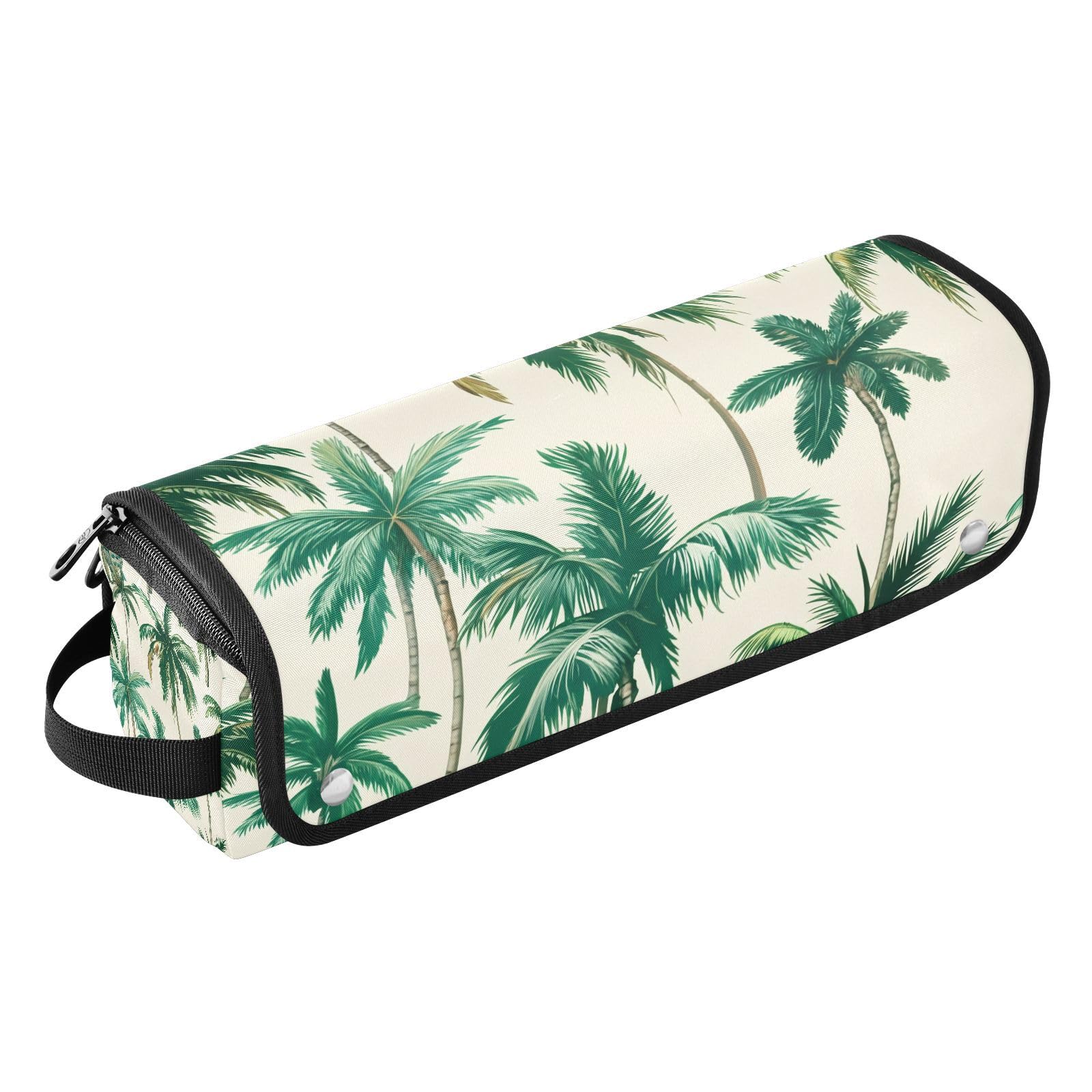 Tropical Palm Trees Hair Tools Travel Bag Portable Hair Accessory Organizer with Heat Resistant Mat 2 in 1
