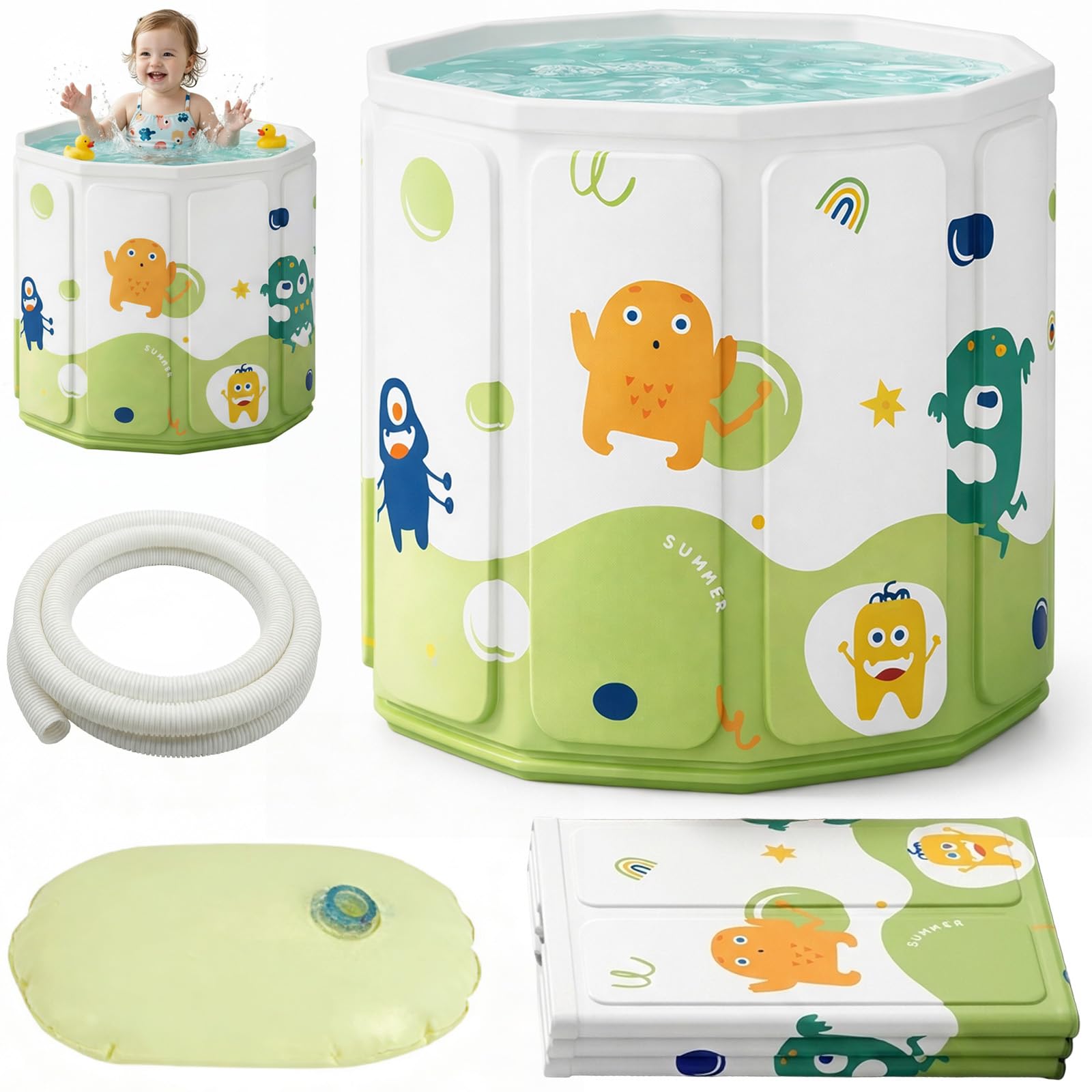 Portable Bath Tub for Toddlers - Foldable Bath Tub, Deep Soak Bathtub for Children Aged 1-7, for Outdoor or Bathroom (40×55cm)