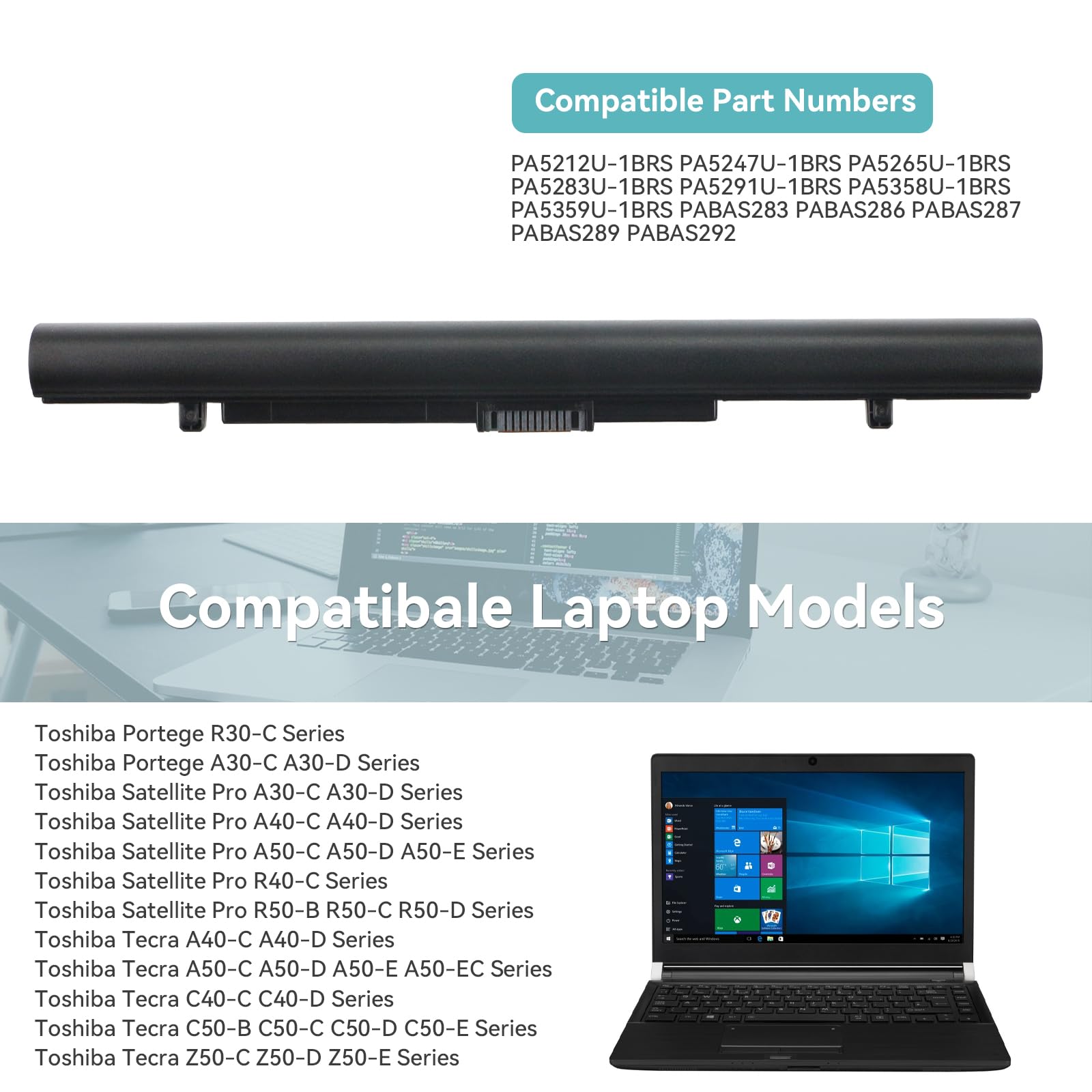 PA5212U-1BRS Batería para Toshiba Satellite Pro Portege A30-C A30-D-10E A40-C A40-D A50-C A50-D A50-E R40-C R50-B R50-C R50-D Tecra Z50-C Z50-D Z50-E A40-C A40-D C40-C C40-D C50-B C50-C C50-D C50-E