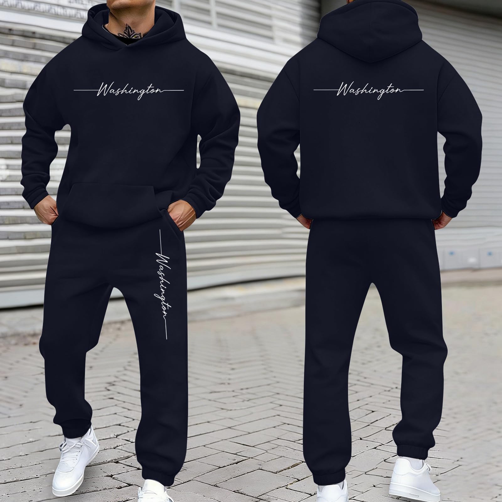 Generico Tute Uomo Completa Invernale Tuta da Ginnastica da Uomo Tuta Sportiva con Cappuccio Felpata Felpa Sportiva e Pantaloni Completo Elegante Casual Classic Invernale Casa