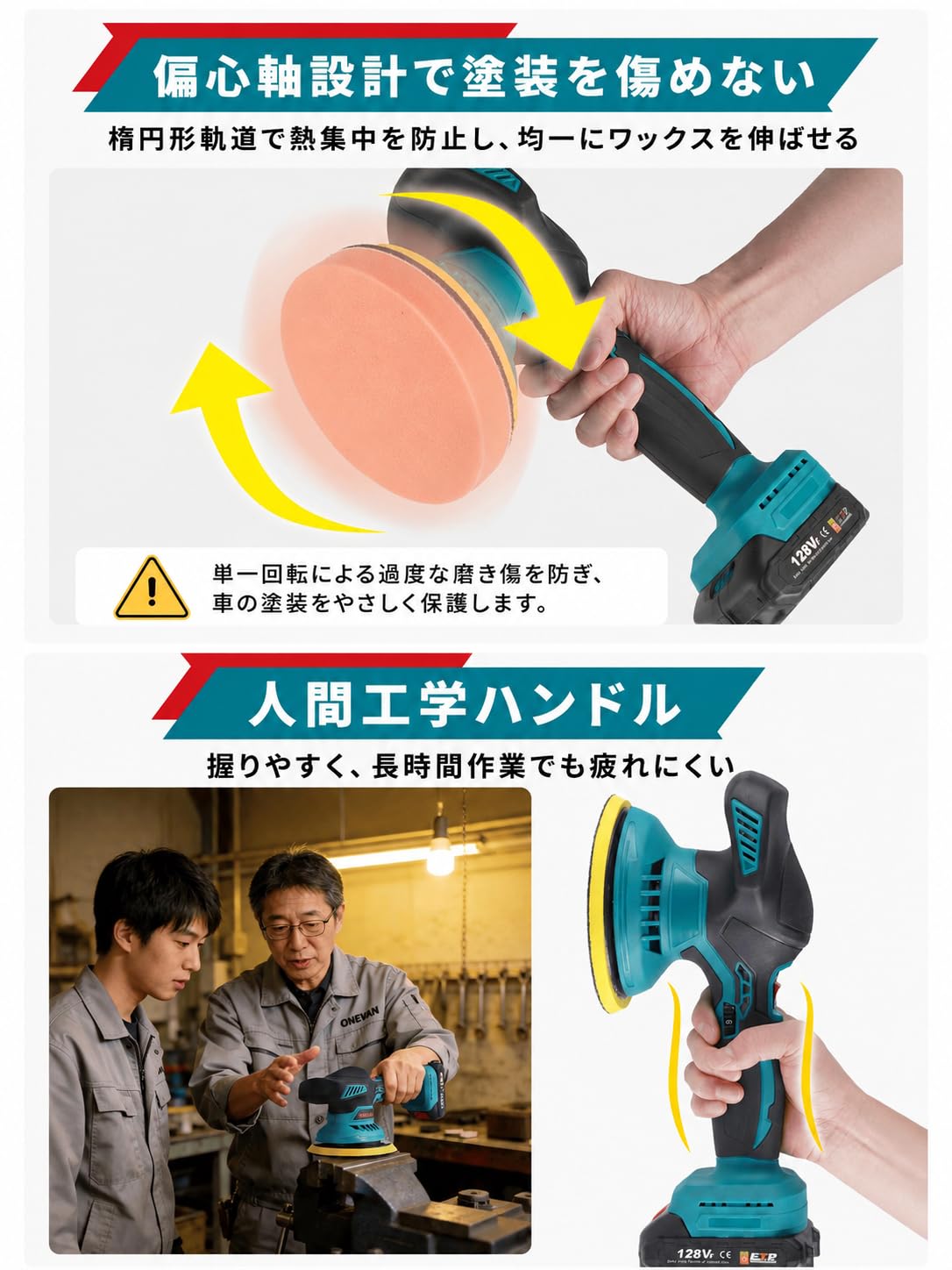 Amazon | ポリッシャー 車 コードレス 21V 電動 ダブルアクション