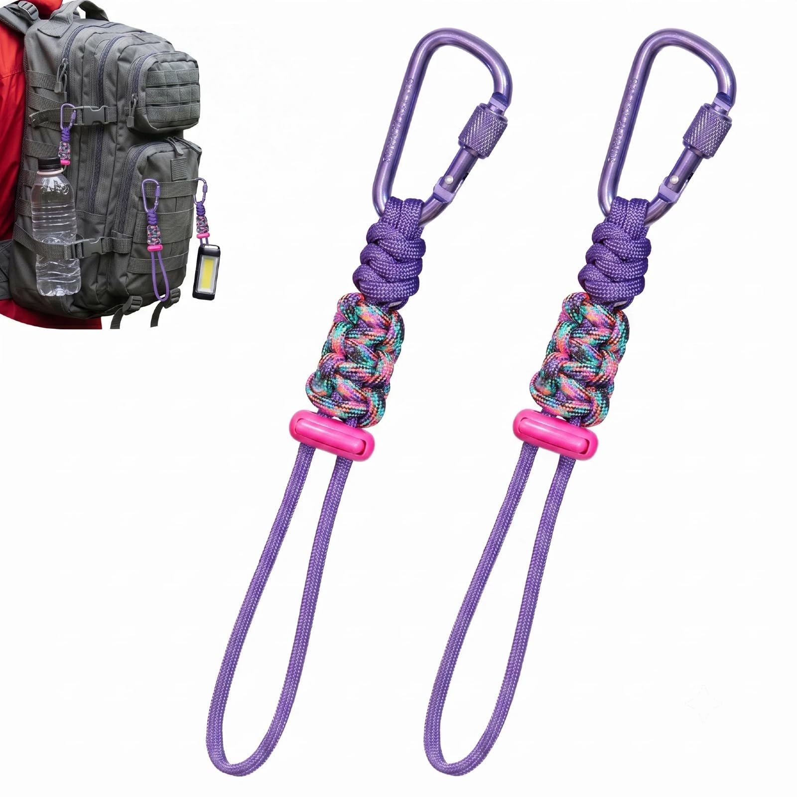 Paracord-Wasserflaschenhalter, verschließbarer Karabiner, freihändige Halterung für Wandern, Spazierengehen, Rucksack, taktische Schlaufe, passend für Standard-Kunststoffflaschen mit einem
