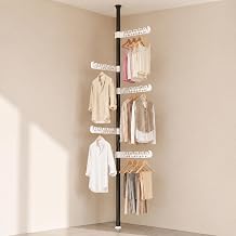 Homero Clothes Drying Stand for Balcony, Heavy Duty Telescopic Clothes Rack, 5 Folding Wings, Height Adjustable 3ft - 10ft, Space Saving Corner Hanger